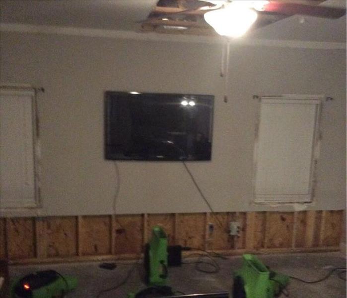Living room ceiling damage after hurricane Florence