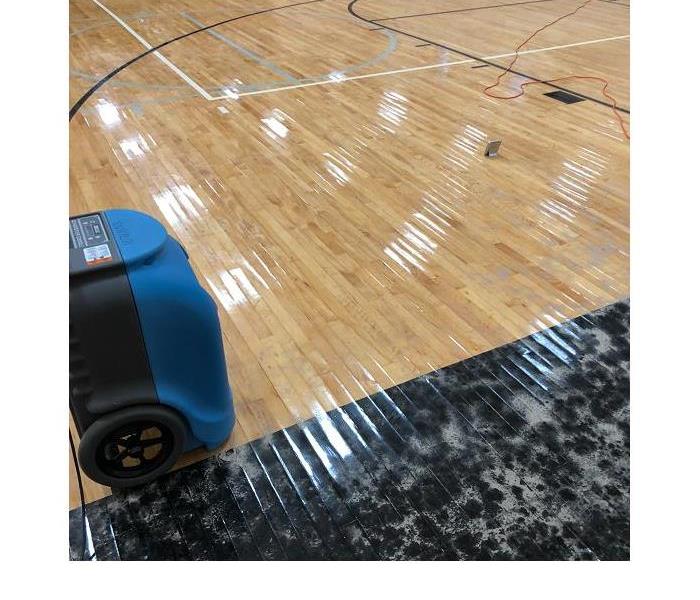 Buckled gym floor after water damage